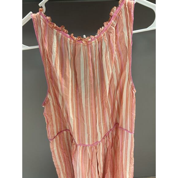 Anthropologie Size M Visayas Ruffle Neck Pink Stripe Crop Wide Leg Jumpsuit - Picture 3 of 6
